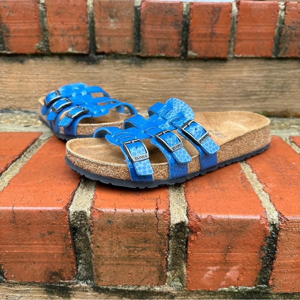 Birkenstock Birki's "Xenia" Blue Textured 3 Strap Sandals EU 37 US Ladies 6